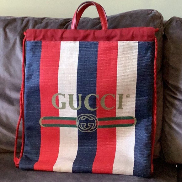 NWT Gucci Striped Canvas Backpack - Picture 2 of 4